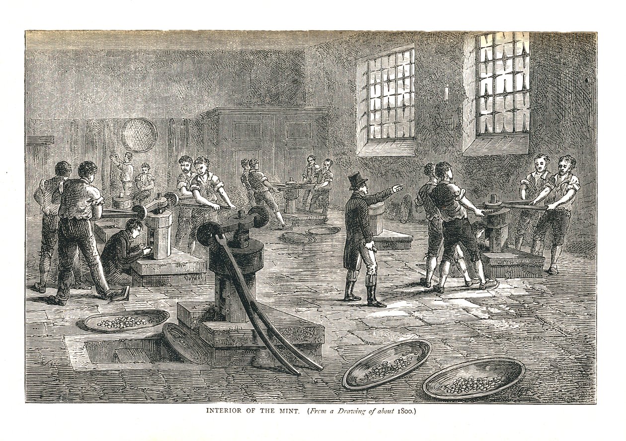 A pénzverde belseje egy 1800 körüli rajzból, 1878 alkotó: Walter Thornbury
