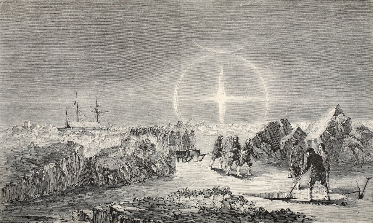 Temetés a jégen, Paraselena hatása (Mock Moons) 1859 alkotó: Walter William May