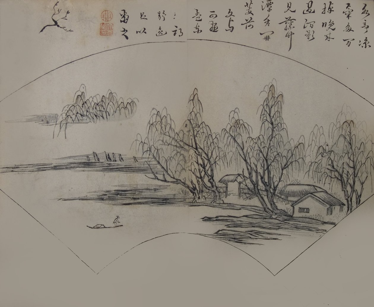 Tájkép Wen Tong 1018-1079 után, a Mustármagos kerti kézikönyv o... első kiadásából, 1679. alkotó: Wang Gai