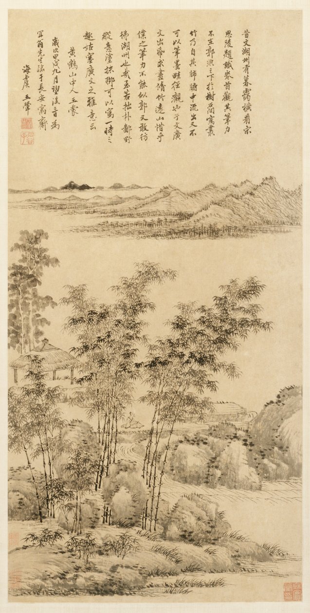 Magas bambusz és távoli hegyek, Wang Meng nyomán, 1694. alkotó: Wang Hui