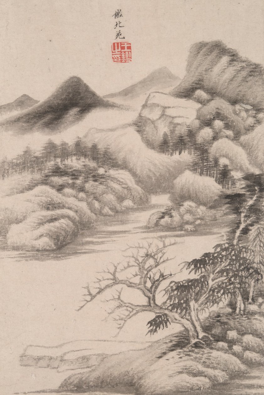 Táj különböző régi mesterek stílusában: Táj Dong Yuan után (aktív 934 alkotó: Wang Jian