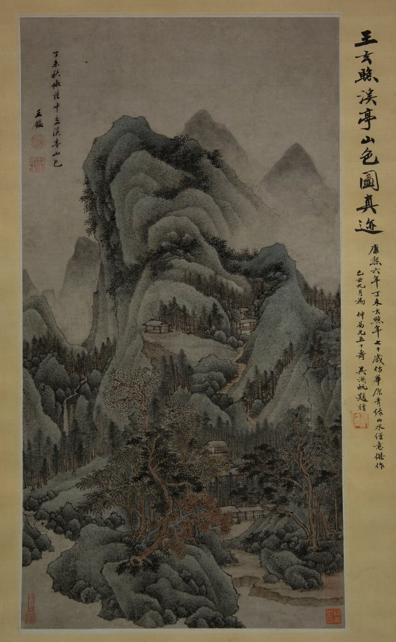 Hegyi táj patakokkal és pavilonokkal Fan Kuan stílusában, 1667. alkotó: Wang Jian