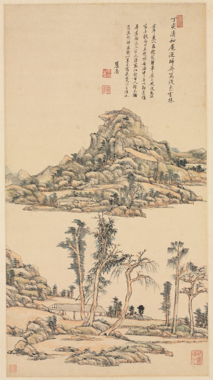 Tájkép Ni Zan színstílusában, 1707. alkotó: Wang Yuanqi