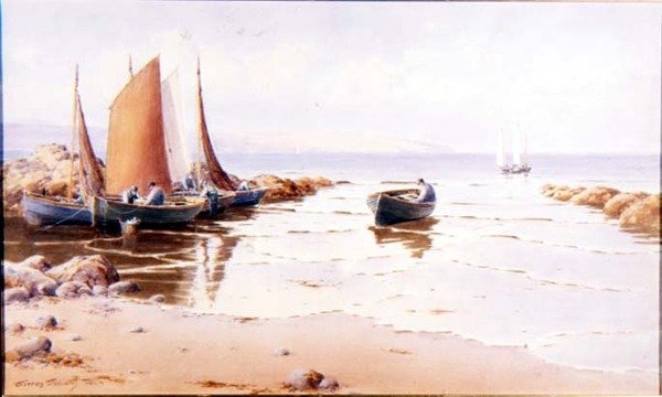 Landing the Catch (valószínűleg Cemaes Bay, Anglessey) (akvarell, papír) alkotó: Warren Williams
