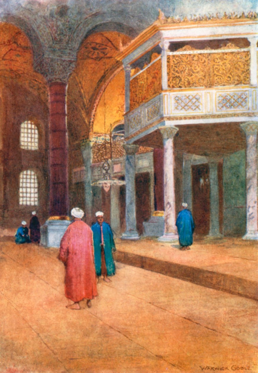 A Szent Szophia belseje, a szultáni galéria (színes litográfia) alkotó: Warwick (after) Goble