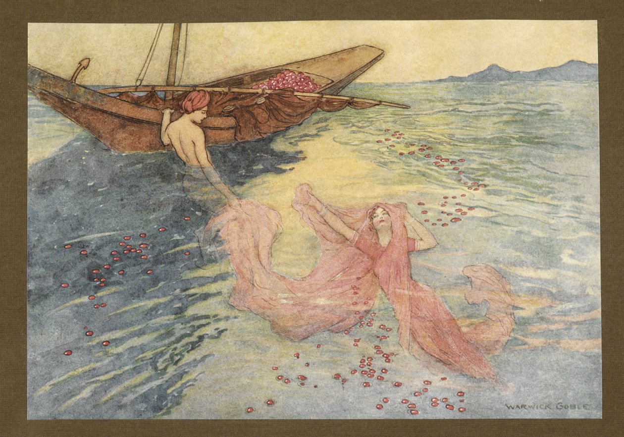 22. tábla: "Felérve felmásztak a csónakba", a Folk-Tales of Bengal-ból... Warwick Goble 32 színes illusztrációjával (Edition de luxe.) alkotó: Warwick Goble