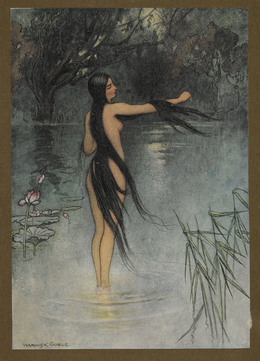 29. tábla: "Amikor kiszállt a vízből, micsoda változás volt látható rajta!", a Folk-Tales of Bengal... 32 színes illusztrációval Warwick Goble-tól (Edition de luxe.). 1914 alkotó: Warwick Goble