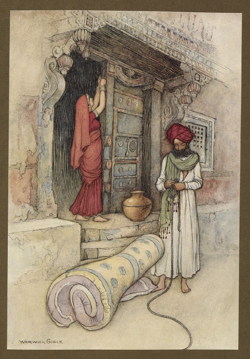 9. tábla: „Aztán útnak indultak”, a Folk-Tales of Bengal... 32 színes illusztrációval Warwick Goble-tól. (De luxe kiadás) alkotó: Warwick Goble