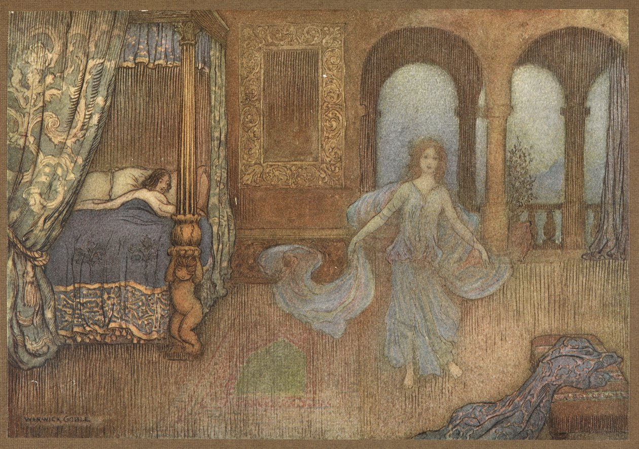 A hercegnek megjelenő tündér a Myrtle-ből. alkotó: Warwick Goble