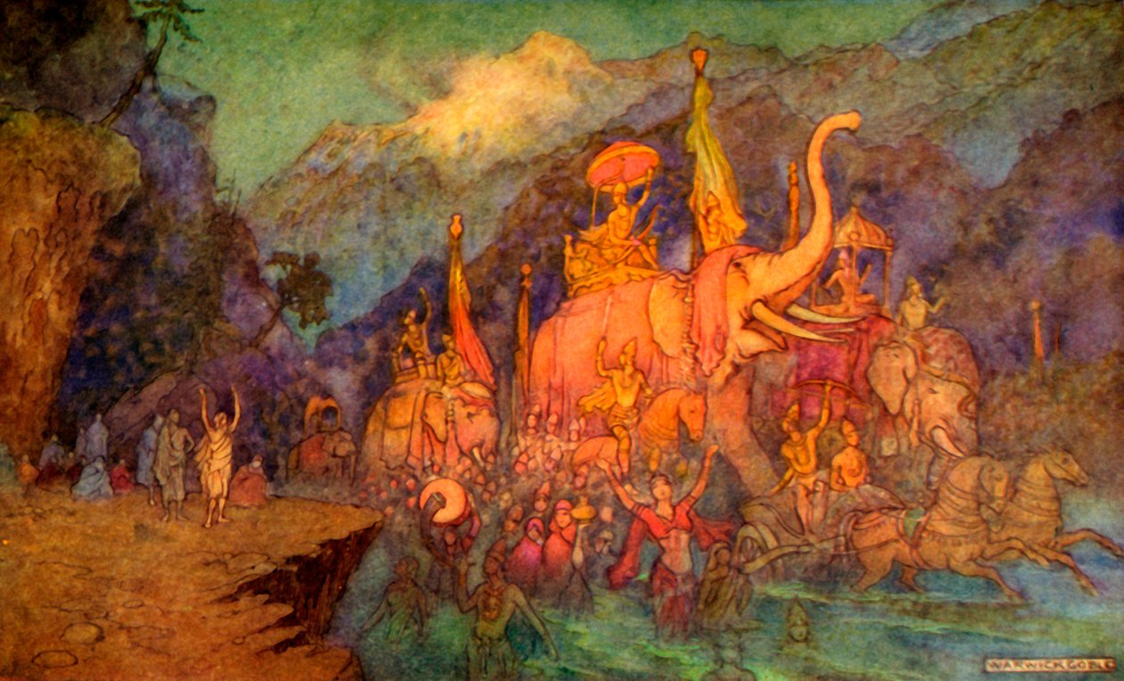 „A csatában elesett hősök visszatérése”, 1913. alkotó: Warwick Goble