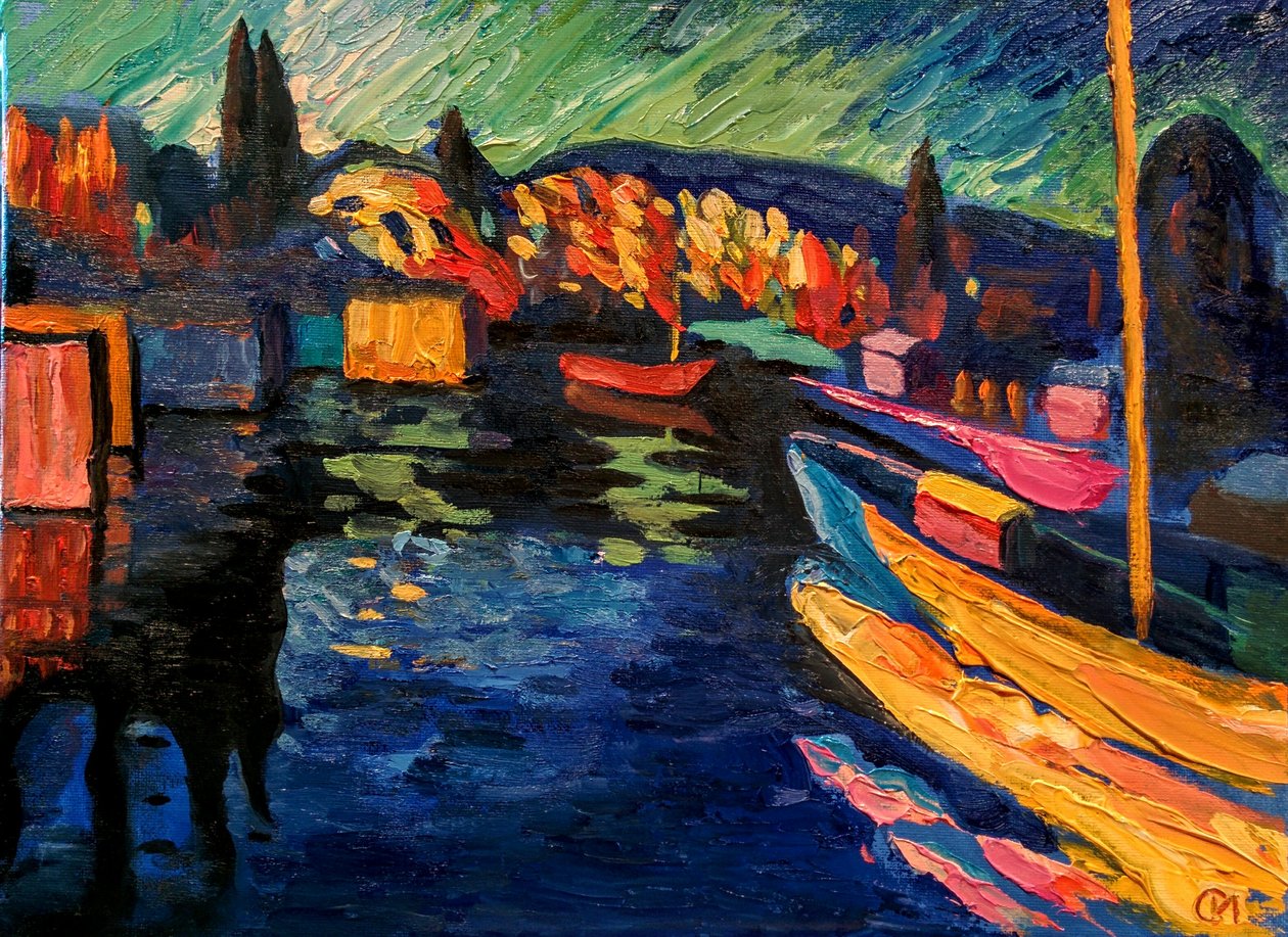V. Kandinsky. Őszi táj csónakokkal alkotó: Wassily Kandinsky