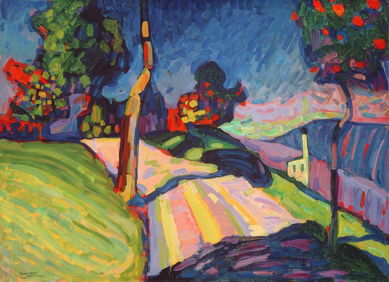 Őszi táj, Murnau, 1908 (olaj, kompozíciós tábla) alkotó: Wassily Kandinsky