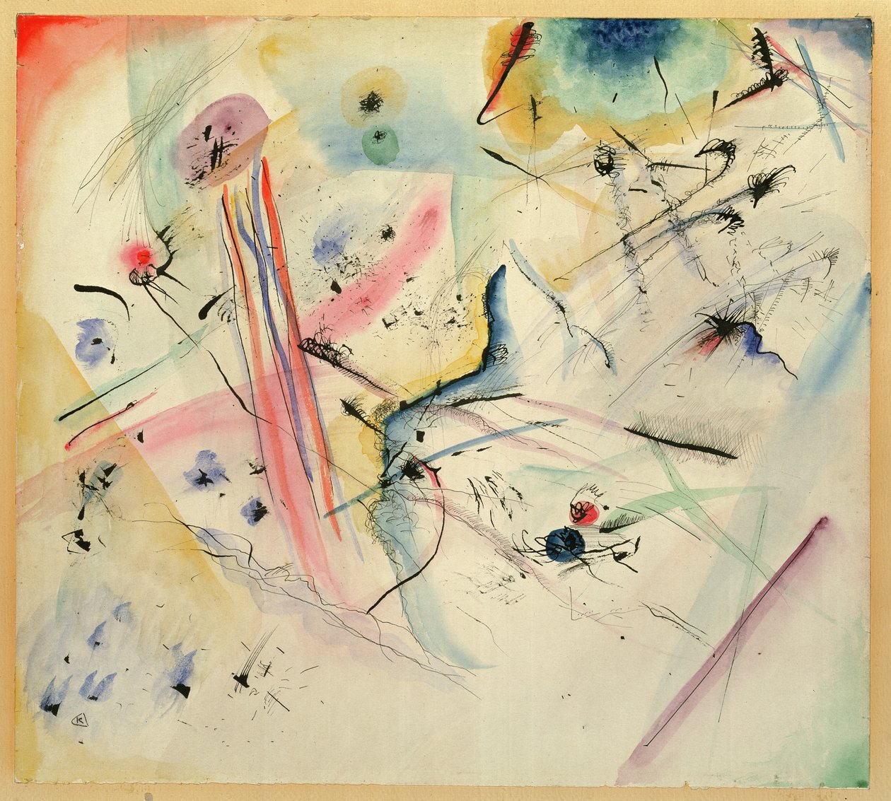 Kompozíció piros és kék csíkokkal, 1913 alkotó: Wassily Kandinsky