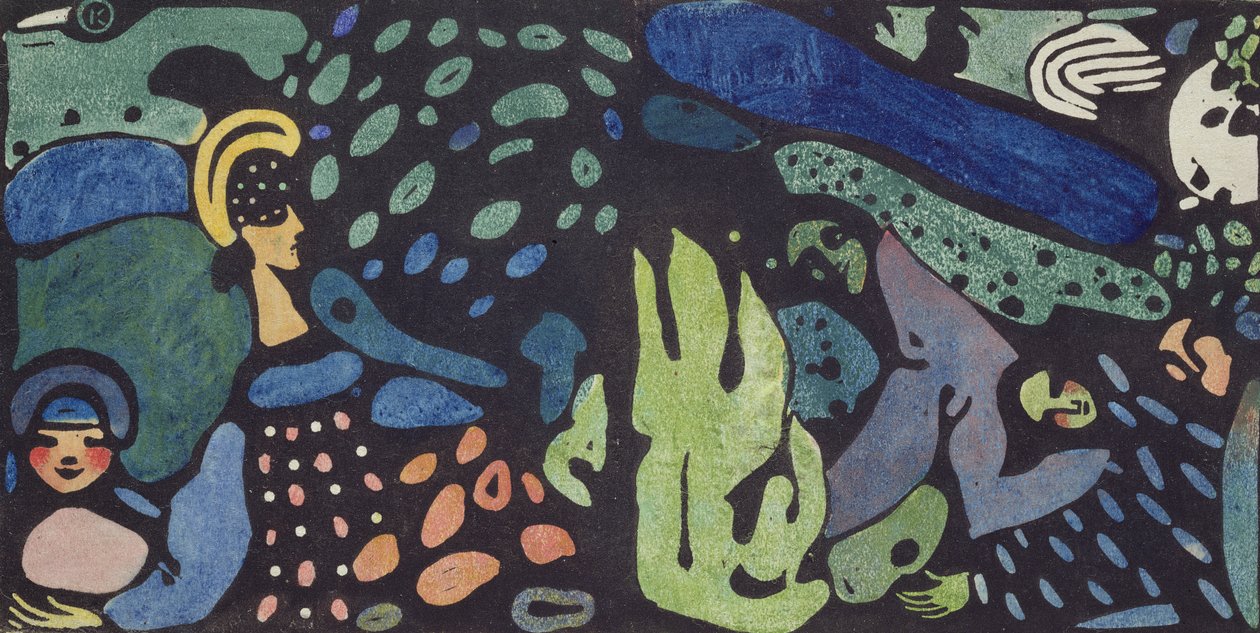Álmodozó gyerekek (linómetszet) alkotó: Wassily Kandinsky