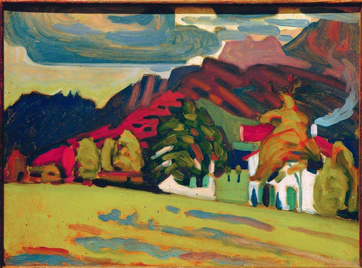 Házcsoport a hegyek előtt alkotó: Wassily Kandinsky