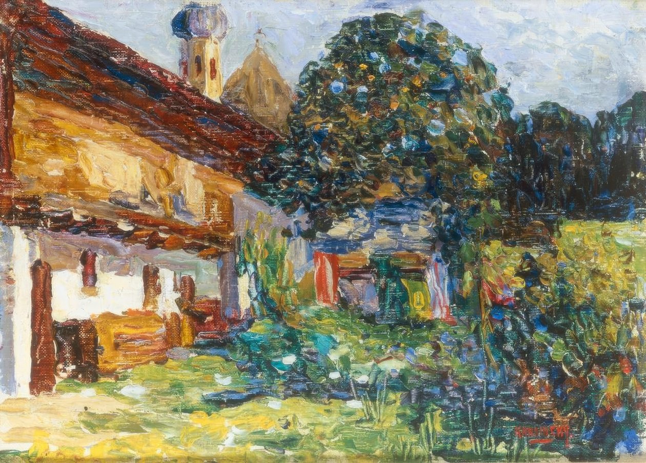 Kochel - parasztház templommal alkotó: Wassily Kandinsky