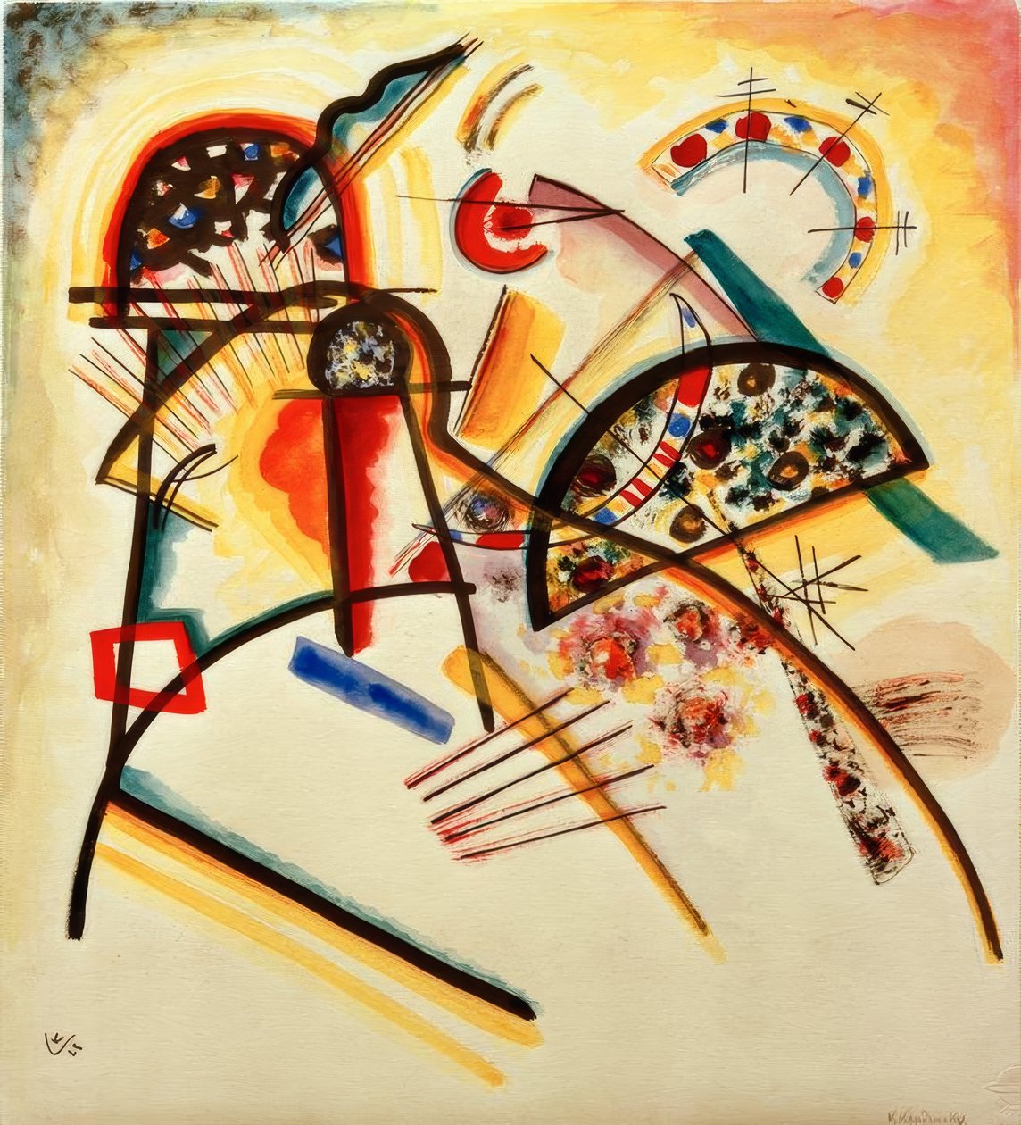 Összetétel (túlnyomórészt piros, sárga, fekete) alkotó: Wassily Kandinsky