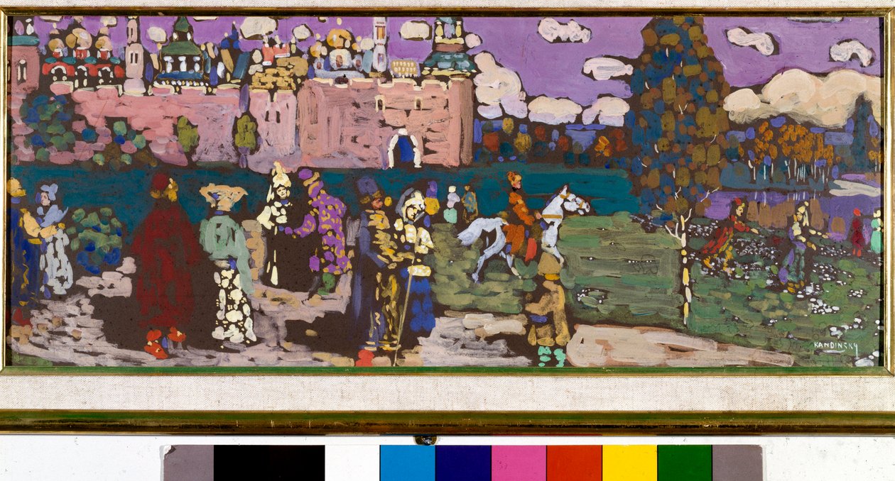 Orosz jelenet: Vaszilij Kandinszkij Tempera (vagy Vaszilij Kandinszkij vagy Kandinszkij, 1866-1944). 1904 V. 55x24 cm-es magángyűjtemény alkotó: Wassily Kandinsky