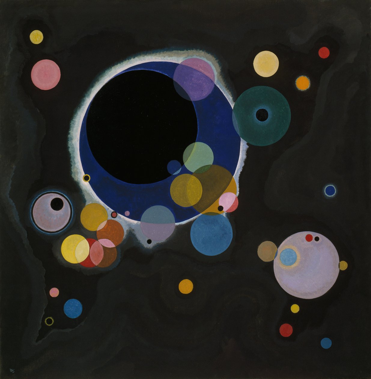 Vázlat több körhöz, 1926 (olaj, papír, vászonra fektetve) alkotó: Wassily Kandinsky
