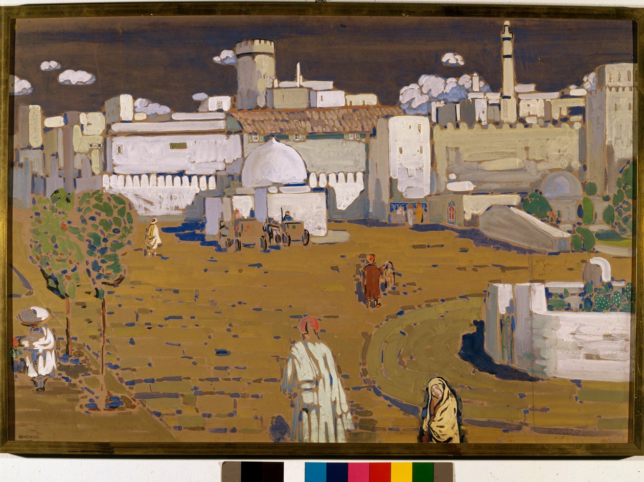 Vaszilij Kandinszkij (vagy Wassily Kandinski vagy Kandinskij, 1866-1944) képe egy marokkói városra, Tempera. 1904 V. 67x99 cm-es magángyűjtemény alkotó: Wassily Kandinsky