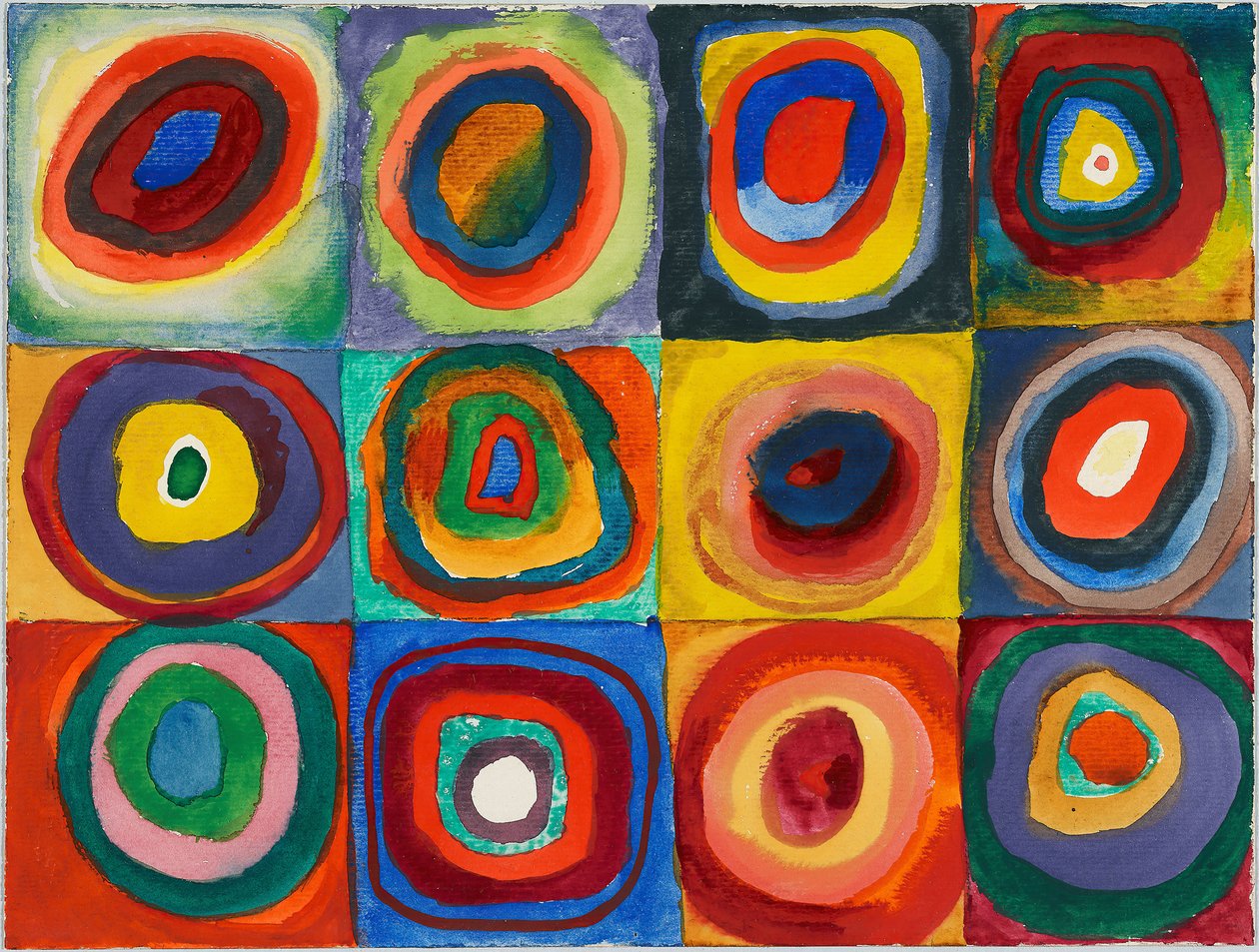 Színtanulmány. Négyzetek koncentrikus körökkel, 1913. alkotó: Wassily Kandinsky
