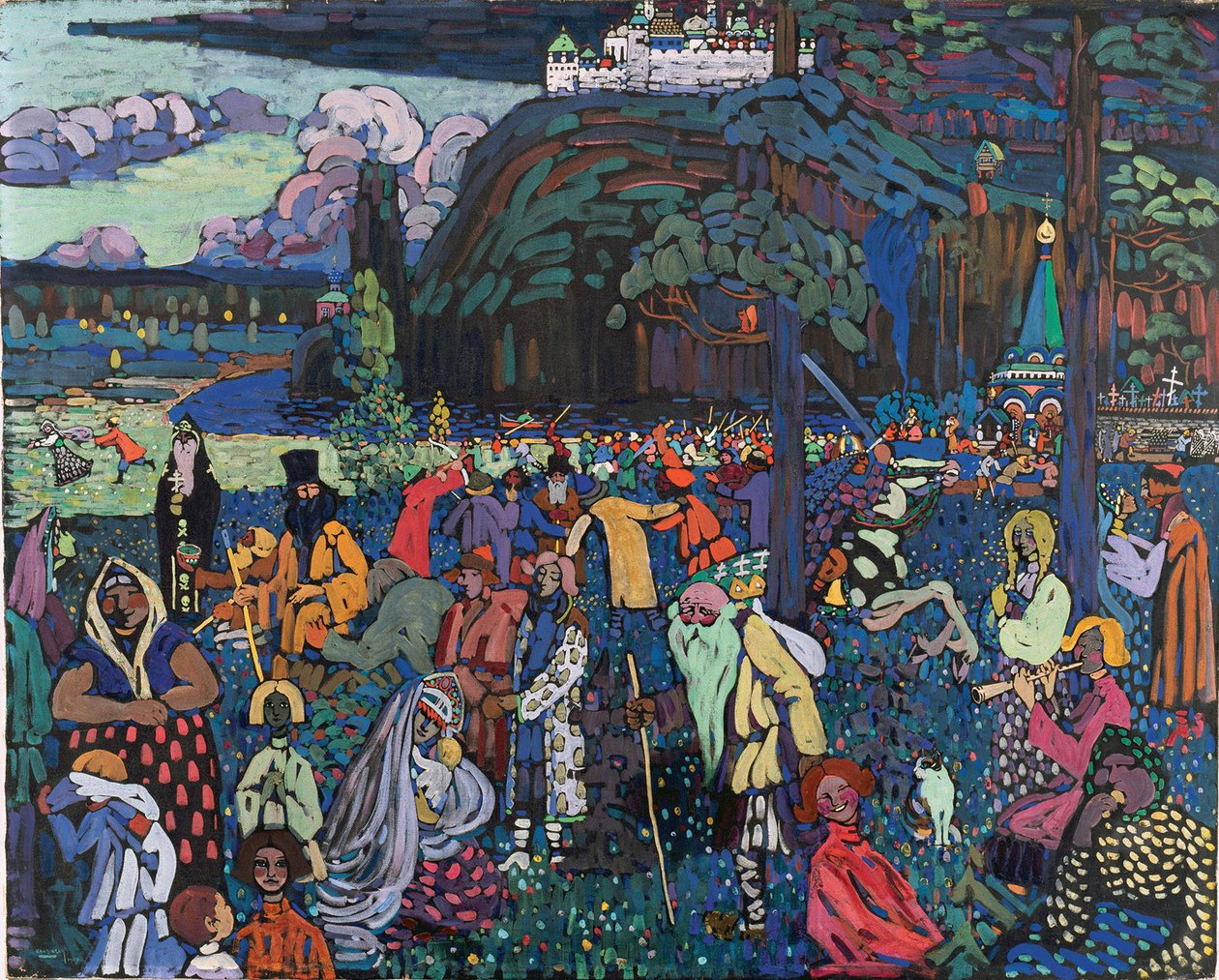 Színes élet (Motley Life) 1907 (tempera, vászon) alkotó: Wassily Kandinsky