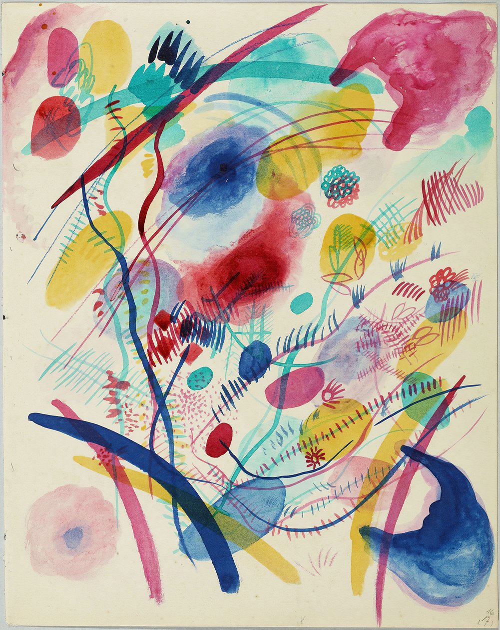 Piros, kék, zöld és sárga kompozíció, 1913. alkotó: Wassily Kandinsky