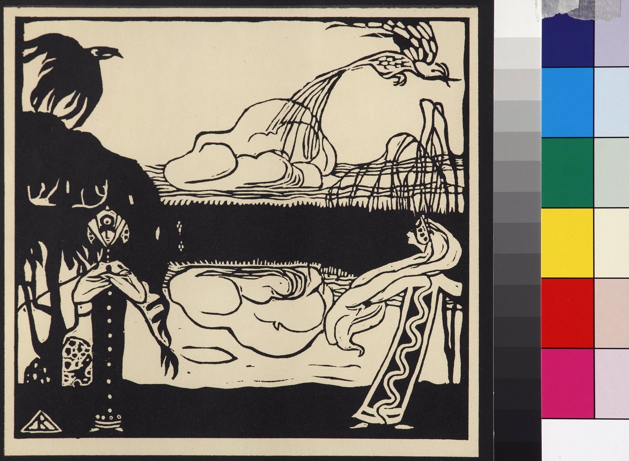 Deux oiseaux - Két madár (Zwei Voegel), Kandinszkij, Vaszilij Vasziljevics (1866-1944). Fametszet alkotó: Wassily Kandinsky
