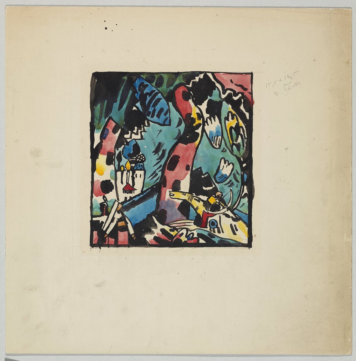 Tervezet az "Íjász" színes fametszethez alkotó: Wassily Kandinsky