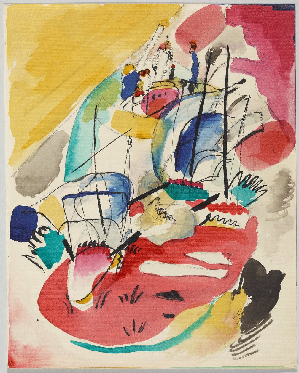 Az „Improvizáció 31 (tengerészeti csata)” tervezete alkotó: Wassily Kandinsky