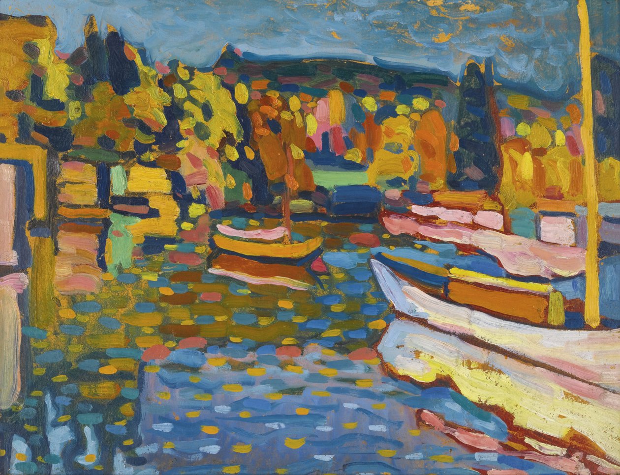 ""Táj tanulmányozása ősszel csónakokkal"" Wassily Kandinsky (vagy Wassily Kandinski vagy Kandinskij) festménye alkotó: Wassily Kandinsky