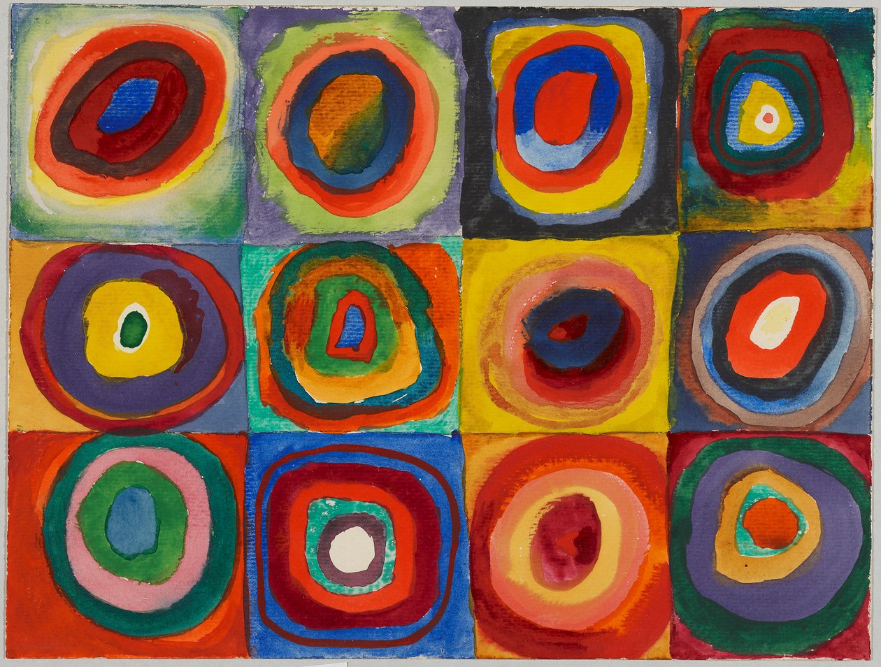 Színtanulmány - koncentrikus körökkel ellátott négyzetek alkotó: Wassily Kandinsky