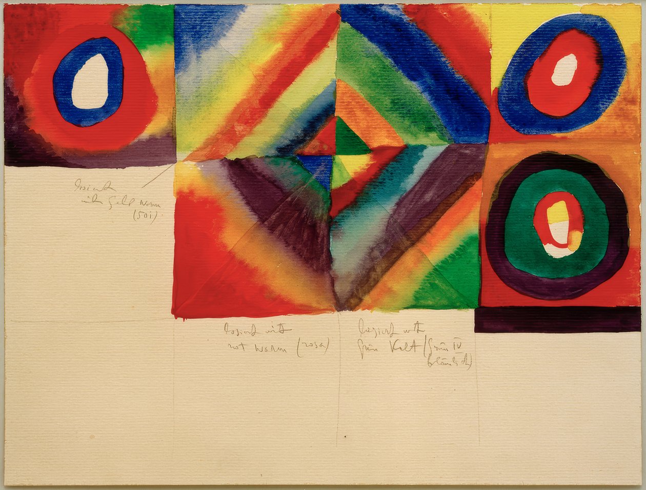 Színtanulmányok, (festési technikával kapcsolatos információkkal) alkotó: Wassily Kandinsky