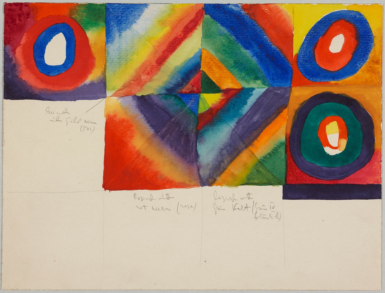 Színtanulmányok a festészeti technikára vonatkozó megjegyzésekkel alkotó: Wassily Kandinsky