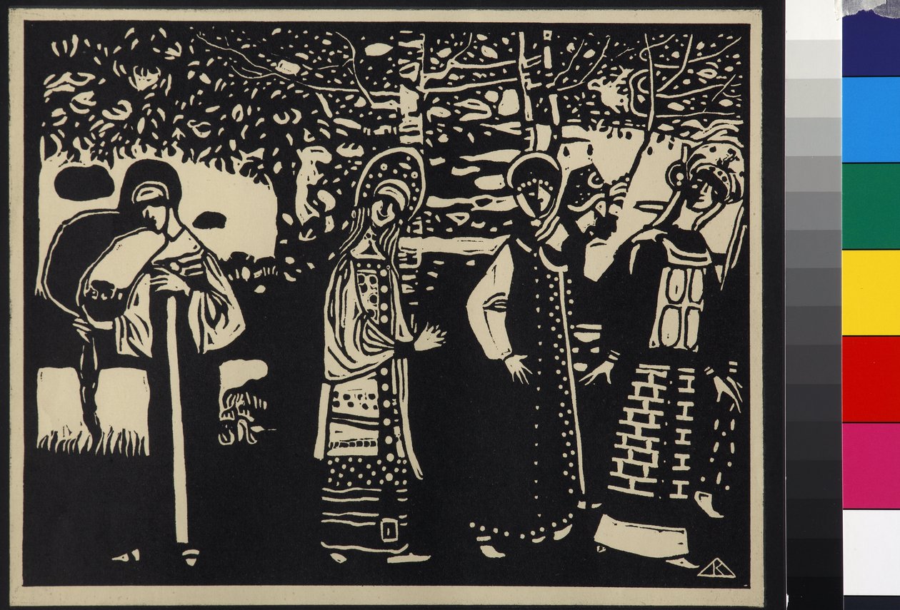 Femmes dans la foret – Nők az erdőben (Frauen im Wald), Kandinszkij, Vaszilij Vasziljevics (1866-1944). Fametszet alkotó: Wassily Kandinsky