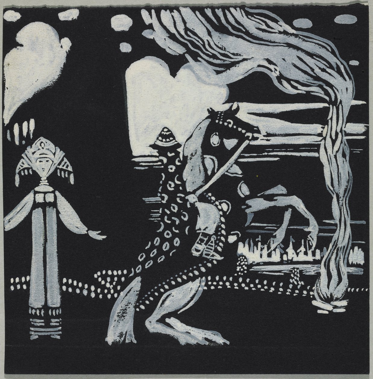 Láng, hölgy és lovas fantáziaviseletben alkotó: Wassily Kandinsky