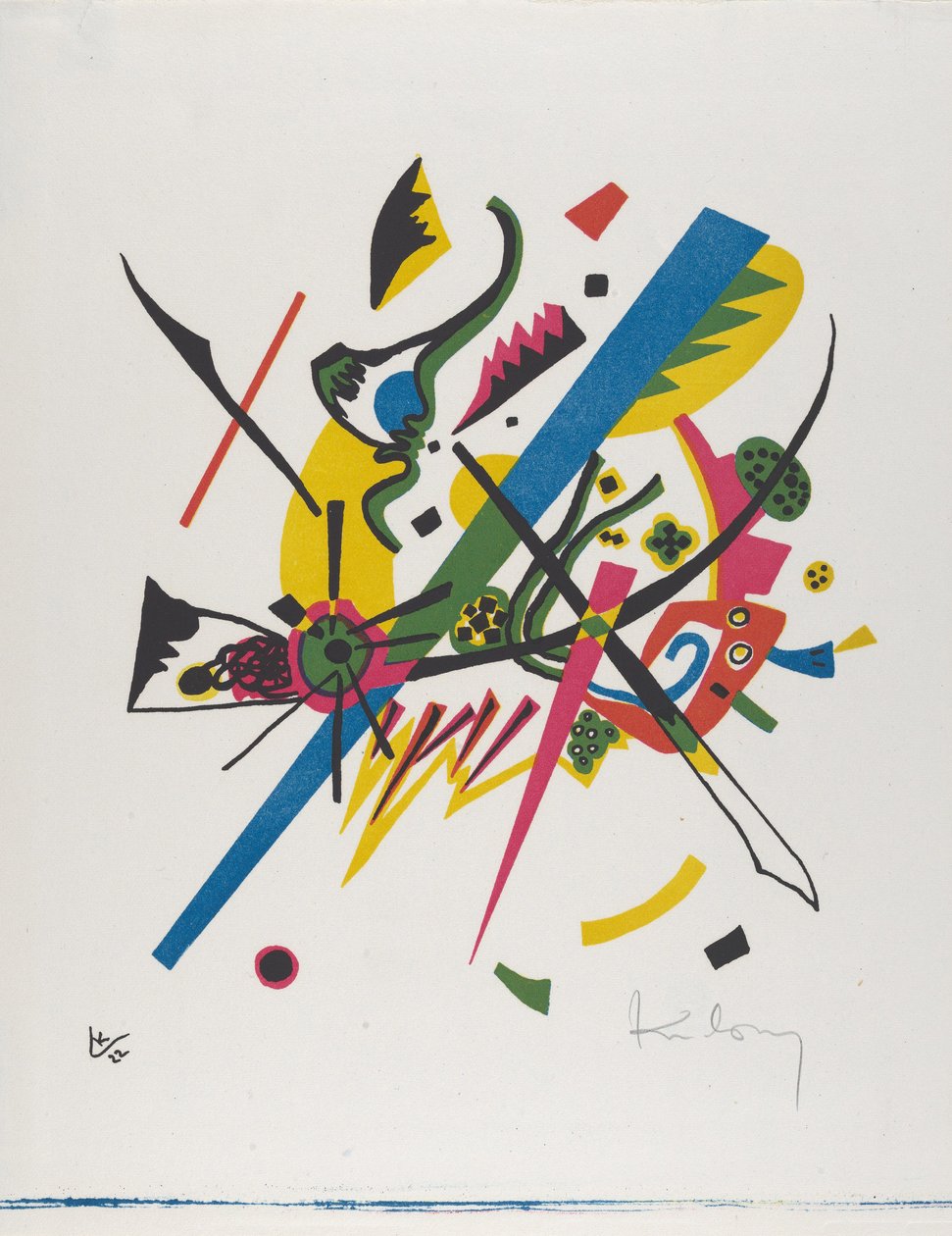 Kleine Welten I (Kis Világok I.), 1922 (kék, piros, sárga és fekete színekkel nyomtatott litográfia) alkotó: Wassily Kandinsky