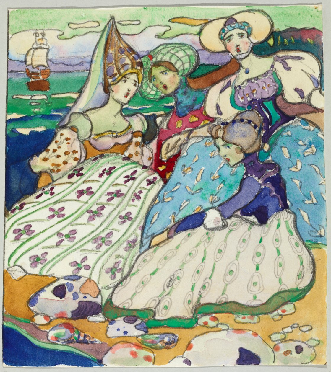 Lányok csoportja a tengerparton alkotó: Wassily Kandinsky