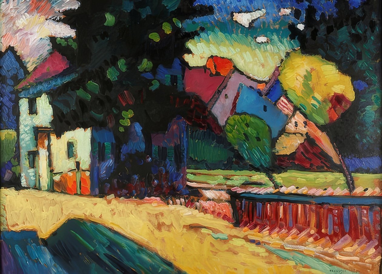 Murnau - táj zöld házzal. 1909 alkotó: Wassily Kandinsky