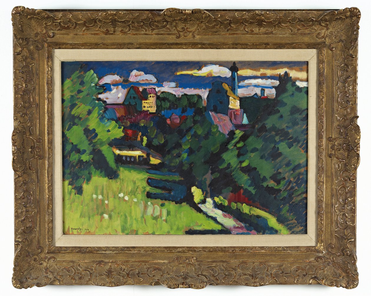 Murnau - kilátás a várral, a templommal és a vasúttal alkotó: Wassily Kandinsky