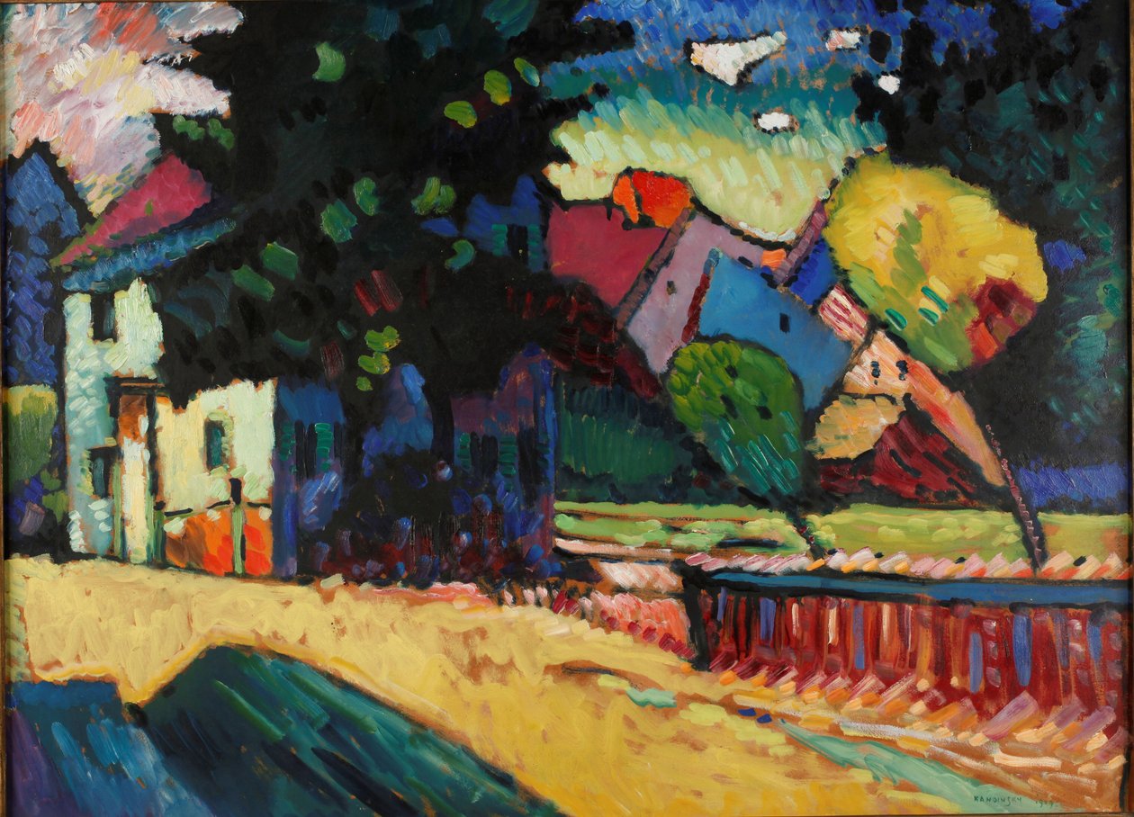 ""Táj a zöld háznál"" Vaszilij Kandinszkij (vagy Wassily Kandinski vagy Kandinskij) festménye alkotó: Wassily Kandinsky