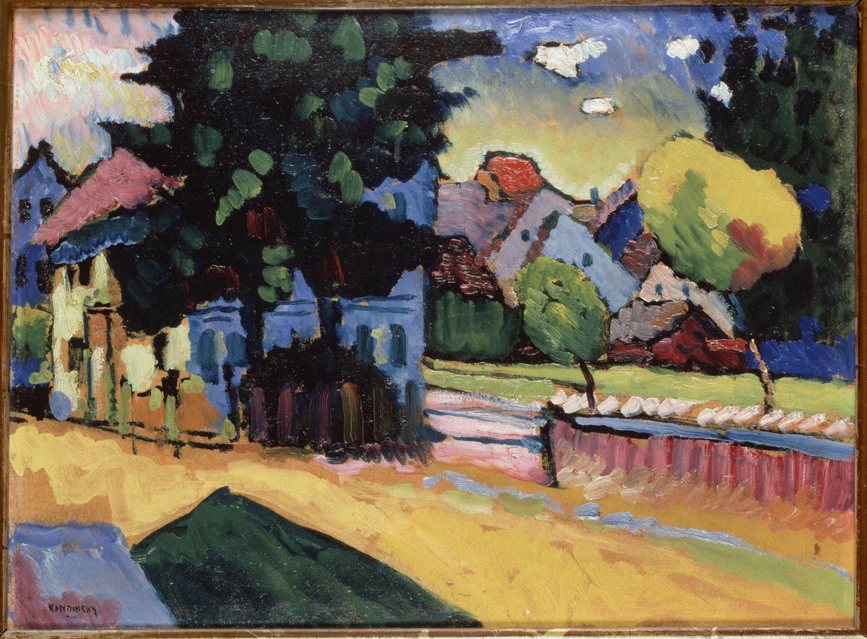 ""Táj a zöld házban"" Vaszilij Kandinszkij (vagy Wassily Kandinski vagy Kandinskij) festménye alkotó: Wassily Kandinsky