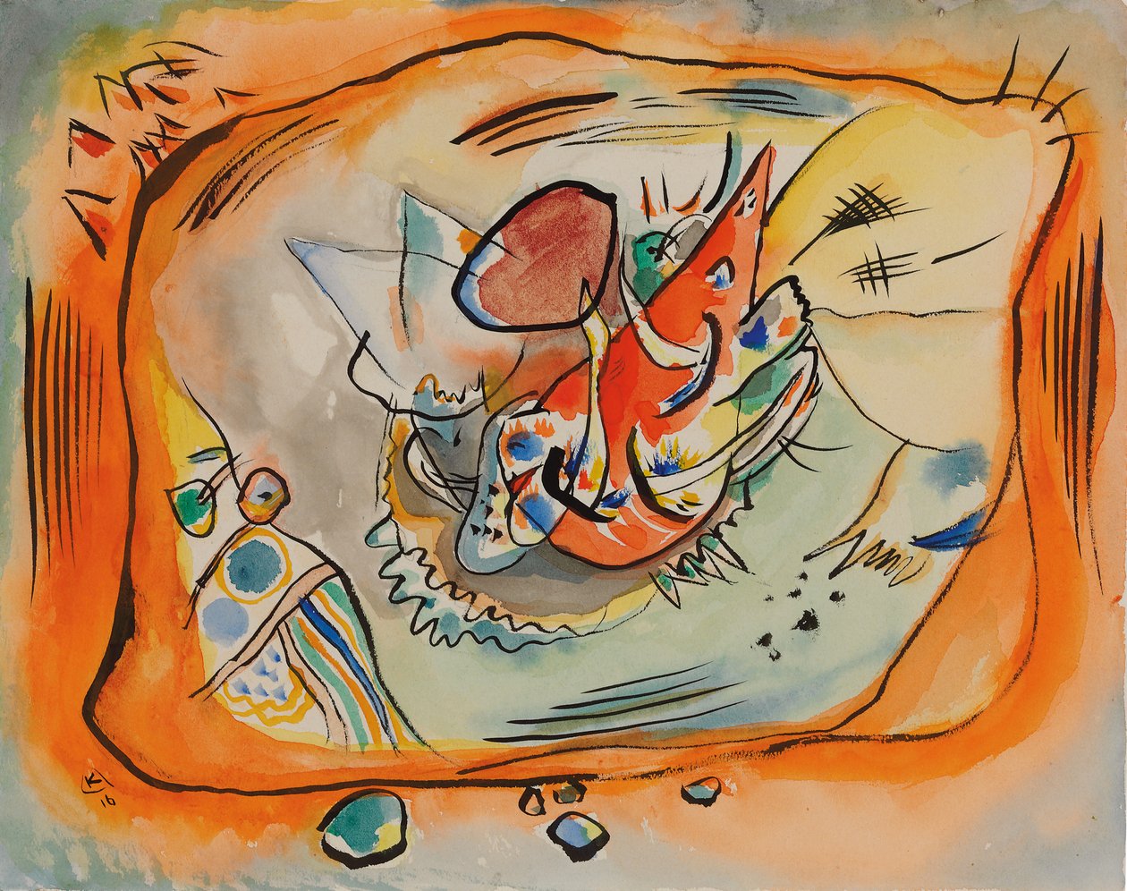 Vázlat narancssárga szegéllyel festéshez alkotó: Wassily Kandinsky