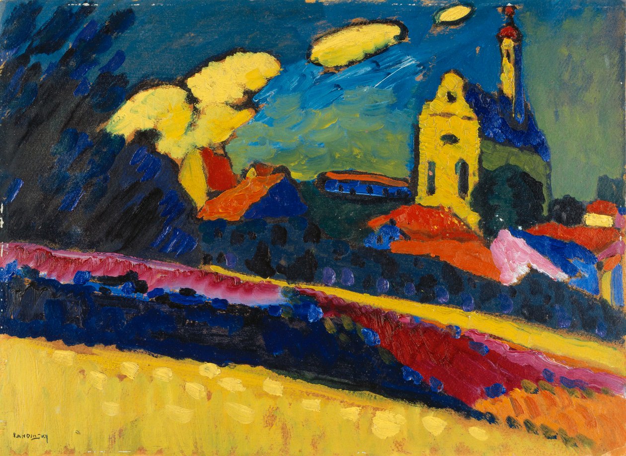 Tanulmány Murnau számára – Táj templommal, 1909. alkotó: Wassily Kandinsky