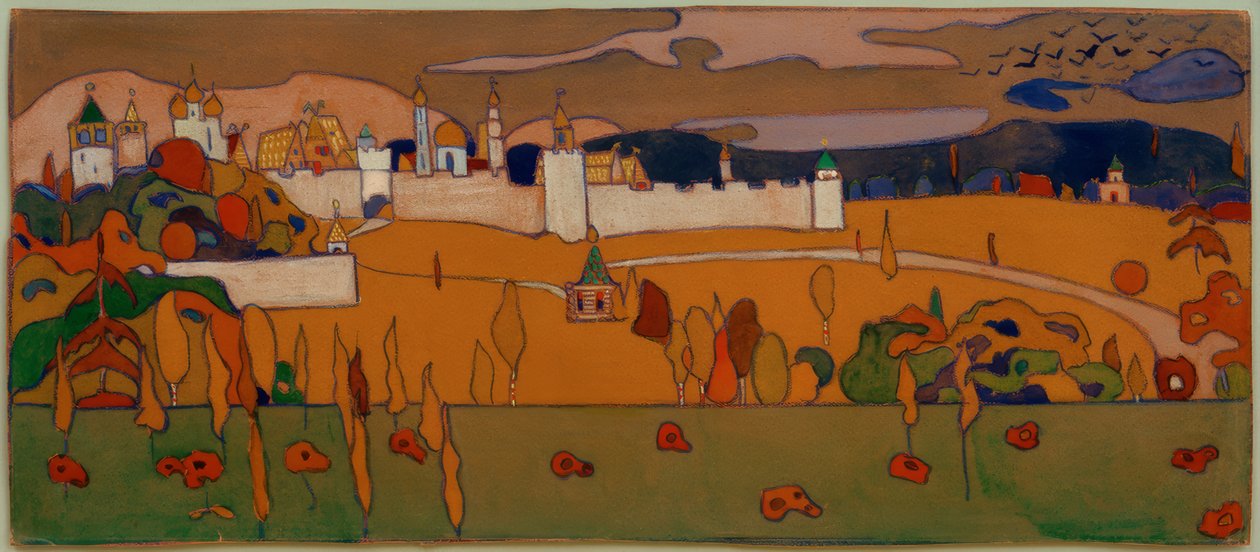 Fallal körülvett város őszi tájban alkotó: Wassily Kandinsky