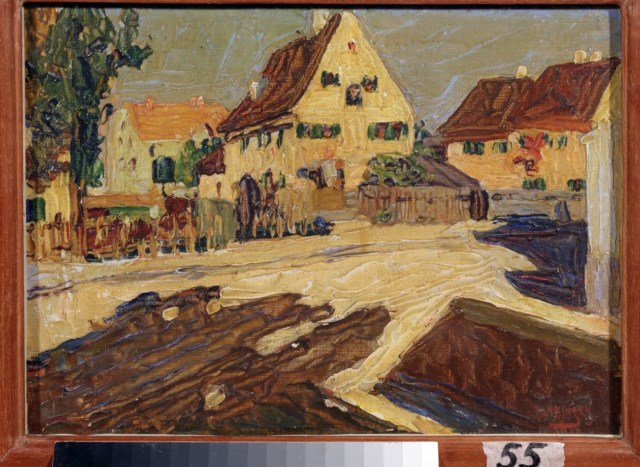 Egy utca a napfényben. Wassily Kandinsky (vagy Wassily Kandinski vagy Kandinskij) festménye alkotó: Wassily Kandinsky