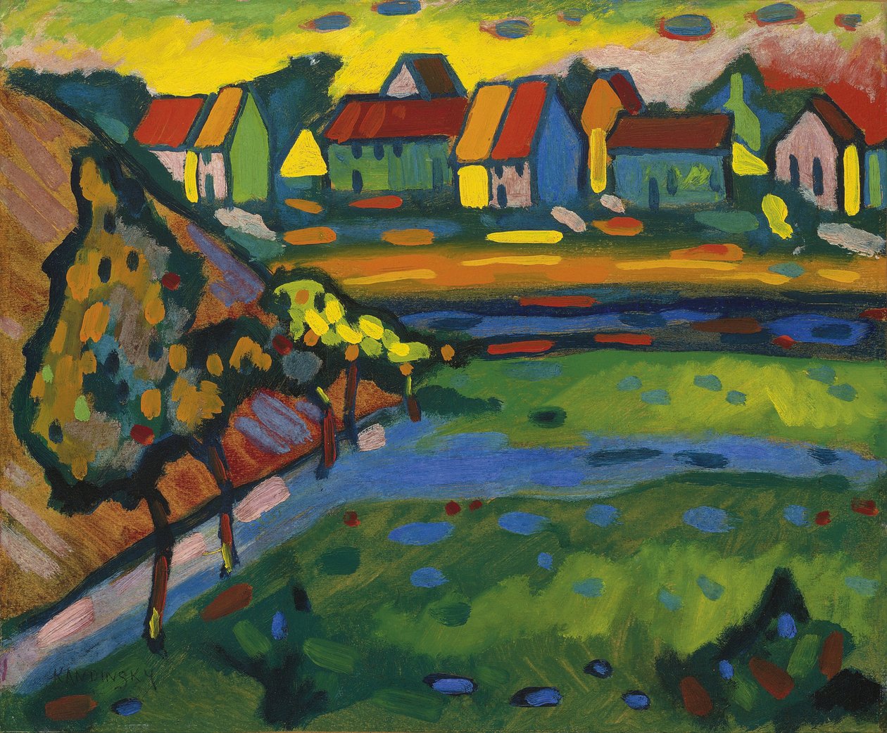 "" Village Bavarian Awake Champs "" (bajor falu ezzel a mezővel) Vaszilij Kandinszkij festő napja alkotó: Wassily Kandinsky
