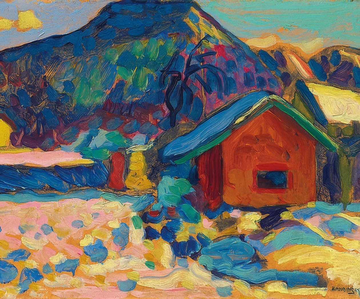 Téli tanulmány hegyekkel. 1908 alkotó: Wassily Kandinsky