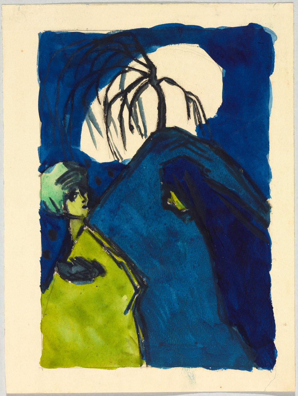 Zwei Gestalten vor Hügel mit Baum und weißer Wolke; Begegnung alkotó: Wassily Kandinsky