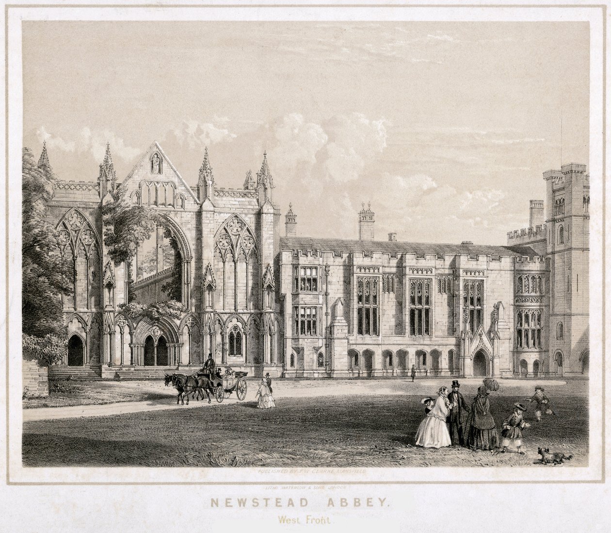 Newstead Abbey nyugati oldala, Nottinghamshire, 1860 alkotó: Waterlow and Sons